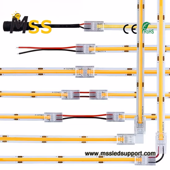 DC 12/24V Dotless 480 chips por metro cortável não à prova d'água Decoração de cor única 8 mm de largura CRI 90 LED Light COB Strip