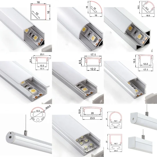 Perfil de perfil de alumínio de canto de LED de tira de LED em forma de V Perfil de extrusão de alumínio de LED para iluminação linear de LED